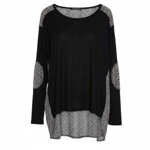 happening in the present Long Sleeve Patch Elbow Semi Sheer Soft High Low Top
